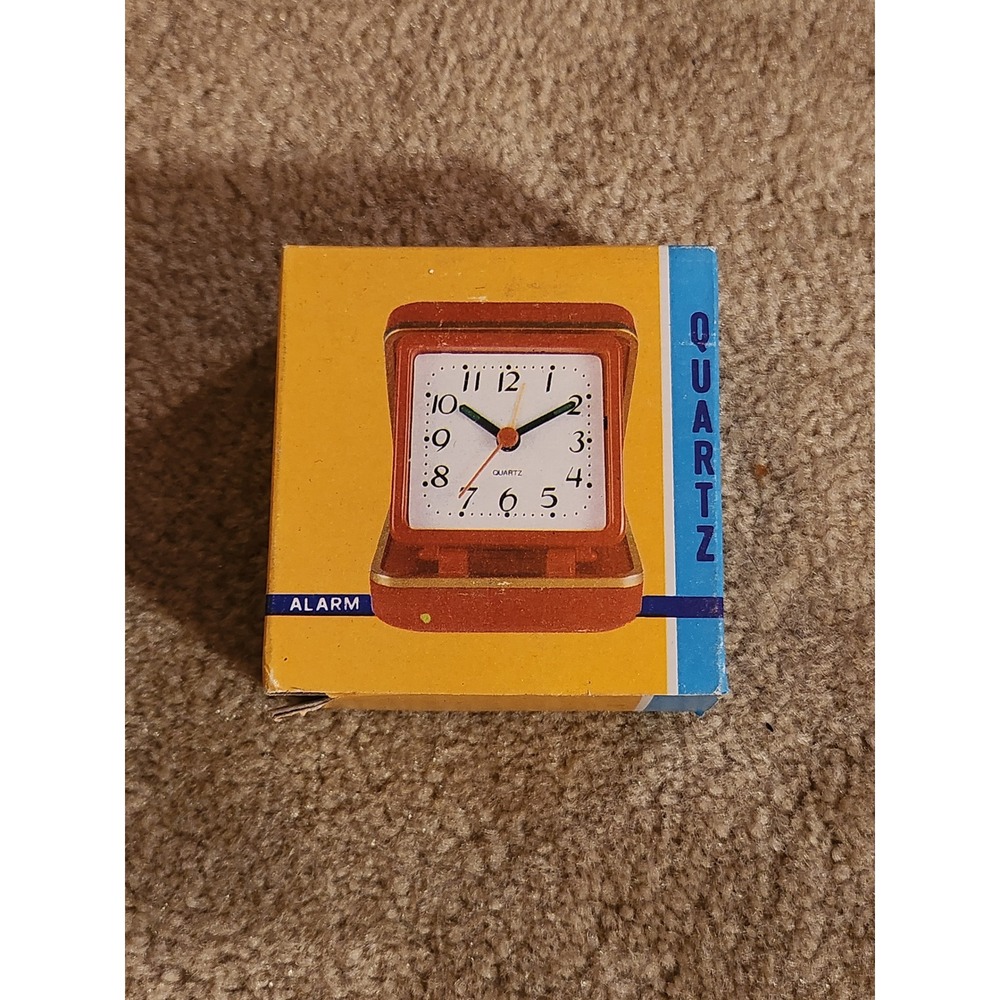 Vintage Quartz Travel Alarm Clock Red Folding Square Analog Battery Operated